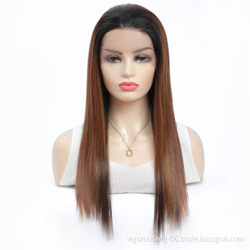 Vigorous long wavy dark brown wholesale chunky hair high quality full synthetic heat resistant fiber glueless hd lace front wigs